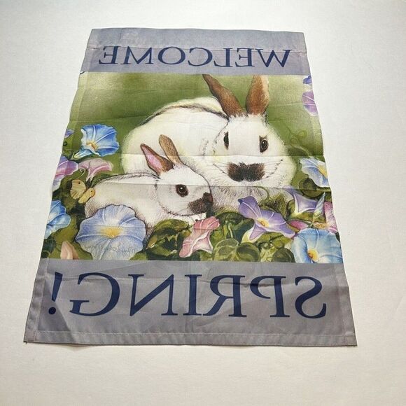 Welcome Spring Bunny Rabbit Garden Flag 12 X 18 - Picture 2 of 4